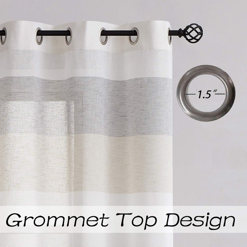 Central Park Gray Tan Stripe Sheer Color Block Window Curtain Panel Linen Window Treatment for Bedroom Living Room Farmhouse 84 inches Long with Grommets, 2 Panel Rustic Drapes - Image 4